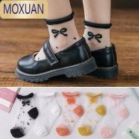MOXUAN女童水晶袜夏季超薄蝴蝶结公主袜松口透明玻璃丝女孩短袜儿童船袜