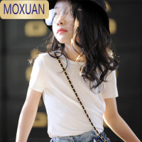 MOXUAN儿童白色t恤圆领黑色上衣男童纯色短袖扎染班服女童打底衫T恤