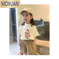 MOXUAN女童短袖T恤韩版2022夏装新款宝宝洋气休闲上衣儿童卡通打底衫薄