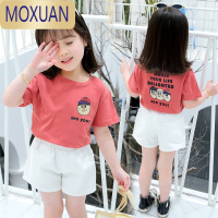 MOXUAN童装女童短袖T恤中大童夏装2022新款上衣休闲卡通洋气打底衫