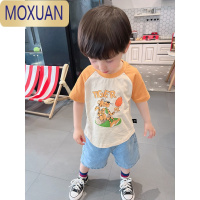 MOXUAN巨软糯 精梳棉男童插肩短袖T恤2022夏季中小童宝宝卡通圆领上衣
