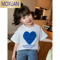 MOXUAN女童网红T恤衫2022新款儿童短袖体恤洋气百搭中大童夏装休闲上衣