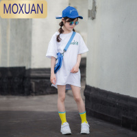 MOXUAN女童中长款T恤2022夏装新款中大童女孩短袖上衣t恤裙洋气宽松