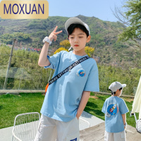 MOXUAN男童t恤短袖2022新款夏季衣服儿童汗衫蓝色体恤潮牌童装T恤
