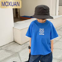 MOXUAN祯品轩童装儿童夏装老虎短袖t恤潮牌中大童男童克莱因蓝假两件薄T恤