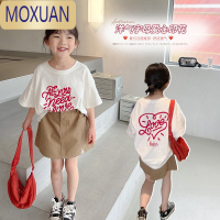 MOXUAN童装儿童夏季短袖上衣中大童韩范洋气字母爱心休闲印花T恤