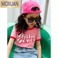 MOXUAN女童短款字母短袖T恤2022夏装新款韩版时尚洋气上衣潮