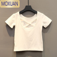 MOXUAN女童短袖T恤夏装2021新款超洋气儿童装宝宝后背交叉露背上衣