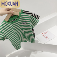 MOXUAN格林童品2022年夏季新款高品质条纹短袖儿童棉质上衣中性款T恤潮