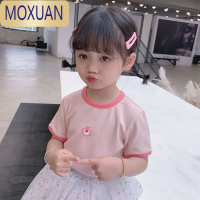 MOXUAN宝宝卡通t恤儿童条纹上衣女童短袖套头童装修身洋气2022夏装新款T恤