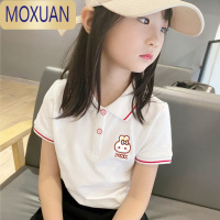 MOXUAN女童白色POLO衫短袖夏装2022新款儿童小女孩翻领宽松t恤上衣T恤