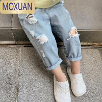 MOXUAN儿童破洞牛仔裤夏季薄款女童短裤韩版小童装宝宝外穿九分男童裤子