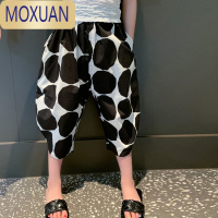 MOXUAN女童裤子夏季薄款黑白波点休闲裤儿童洋气阔腿裤七分裤宝宝灯笼裤