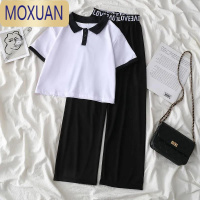 MOXUAN网红女童夏季休闲套装中大童韩版洋气POLO衫T恤+阔腿裤子两件套潮