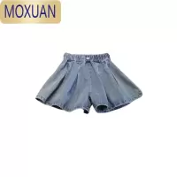 MOXUAN2022夏装新款女童儿童童装宝宝洋气阔腿牛仔短裤热裤裙百褶裙裤子