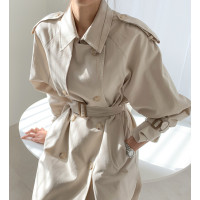 艳如飞风衣秋季女中长款韩国新款复古长袖外套女百搭休闲收腰过膝大衣风衣