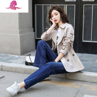 艳如飞英伦风衣女短款2020春秋季新款双排扣变色龙宽松小个子显瘦短外套风衣