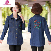 艳如飞中老年女装牛仔衬衫外套风衣夹克春装中年妈妈装宽松大码休闲新款风衣
