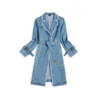 艳如飞新款春秋季古力娜扎同款韩版大码宽松牛仔流苏边中长款风衣外套女风衣