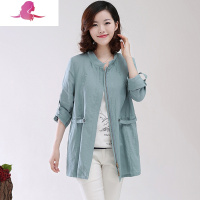 艳如飞春秋季外套女中长款棉麻中年妈妈装胖mm大码宽松休闲女装风衣薄款风衣