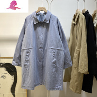 艳如飞春季韩版洋气简约百搭翻领后背插肩长袖外套女中长款上衣宽松风衣风衣