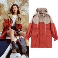 艳如飞明星刘雯同款秋冬2020新款韩版拼色工装大码加厚中长款风衣外套女风衣