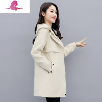 艳如飞休闲连帽风衣女中长款2020春秋新款韩版宽松时尚纯色风衣外套女风衣