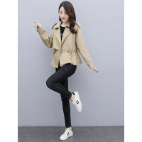 艳如飞卡其色风衣短外套女春秋装英伦风小个子短款风衣百搭刺绣显瘦夹克风衣