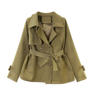 艳如飞小小宸 时髦腰带设计 小个子双排扣短款风衣女秋季卡其色宽松外套风衣
