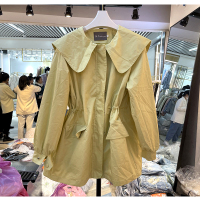 艳如飞M.Y2090 娃娃领减龄短款腰部抽绳风衣韩版女装宽松休闲风外套上衣风衣