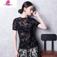 艳如飞欧洲站新款2020短袖t恤女洋气秋时尚女装上衣蕾丝打底衫欧货韩版蕾丝衫