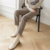 艳如飞新款毛呢裤直筒休闲西裤百搭修身显瘦宽松九分裤人字纹呢子女裤潮衬衫