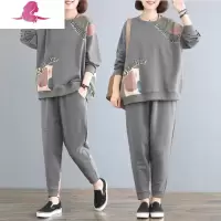 艳如飞200斤胖mm春秋套装加大码女装减龄遮肚宽松显瘦两件套装时尚洋气大码女装