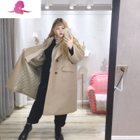 艳如飞大码女装冬装胖MM韩通勤假两件宽松休闲呢大衣夹棉外套大码女装