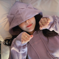 艳如飞MB大码女装 很显瘦 猫耳连帽卫衣连衣裙收腰包臀长袖日系短裙卫衣大码女装