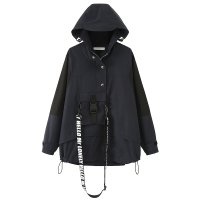 艳如飞春装新款大码女装连帽卫衣200斤胖MM遮肉工装外套潮个性套头上衣大码女装