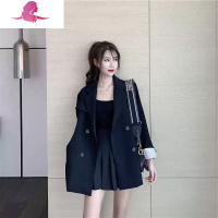 艳如飞大码女装春秋季网红显瘦小西装套装胖妹妹褶皱裙洋气时尚两件套潮大码女装