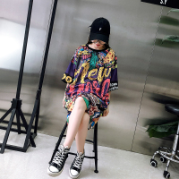 艳如飞摇滚女装原宿潮字母短袖T恤朋克中长款大码连身裙3D图案帅酷上衣大码女装