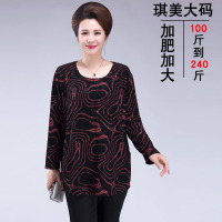 艳如飞中老年春装女装特体加肥加大码长袖打底衫200斤胖妈妈装印花T恤大码女装