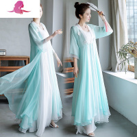 艳如飞春新款中国风气质仙女汉服长裙大码女装胖mm超仙雪纺两件套连衣裙大码女装