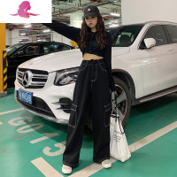 艳如飞梨型身材穿搭大码工装裤女遮胯显瘦裤子200斤胖妹妹mm直筒牛仔裤大码女装