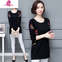 艳如飞中老年加肥加大码女装秋装长袖t恤胖妈妈装200斤棉汗衫宽松上衣大码女装