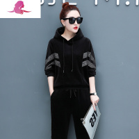 艳如飞加肥大码金丝绒套装女春胖mm宽松显瘦休闲运动服卫衣两件套200斤大码女装