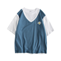 艳如飞情侣装小众设计感夏装小雏菊短袖T恤女韩版宽松半袖假两件上衣潮T恤