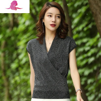 艳如飞冰丝女短袖上衣夏季闪光丝配阔腿裤的t恤配裙子的小衫洋气亮丝T恤