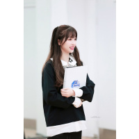 艳如飞青春有你3虞书欣同款蕾丝镂空娃娃领假两件长袖衬衫衬衣拼接上衣T恤