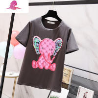 艳如飞特肥特大码萝莉女装220斤胖妹妹心机上衣胖人夏季钉珠小象短袖t恤T恤