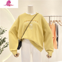 艳如飞韩版春季新款假两件拼接圆领亮片卡通图案上衣宽松百搭卫衣女上衣T恤