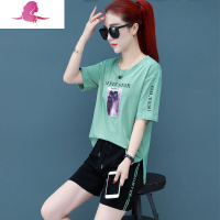 艳如飞大码女装洋气遮肉运动套装女夏季新款胖妹妹宽松显瘦两件套200斤大码女装