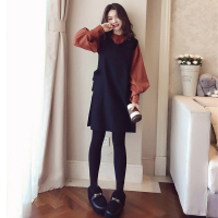 艳如飞秋冬新款大码胖mm马甲连衣裙洋气质女装藏肉遮肚显瘦减龄两件套装大码女装